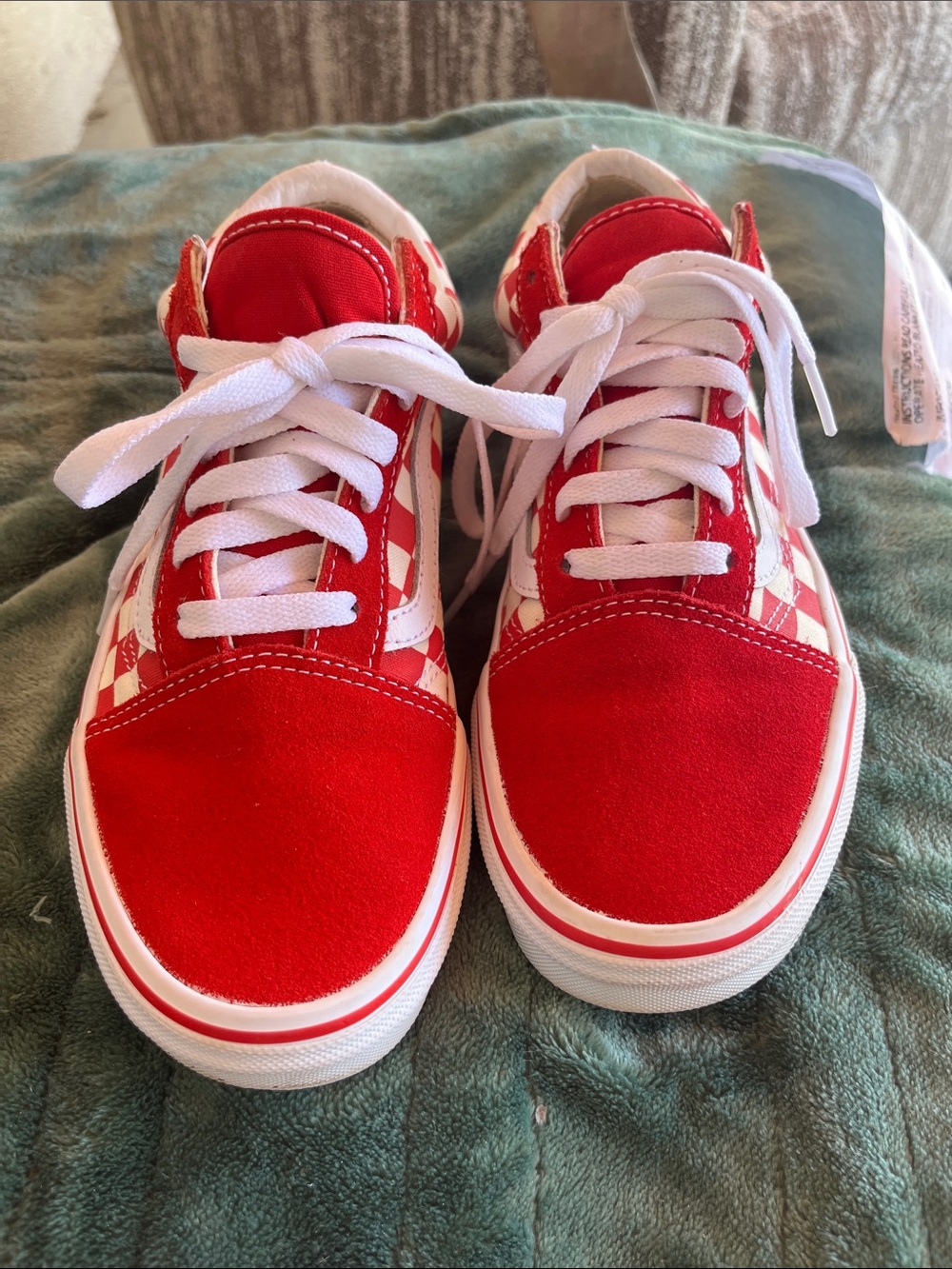 Vans Red and White Checkerboard Lace-Up Sneakers